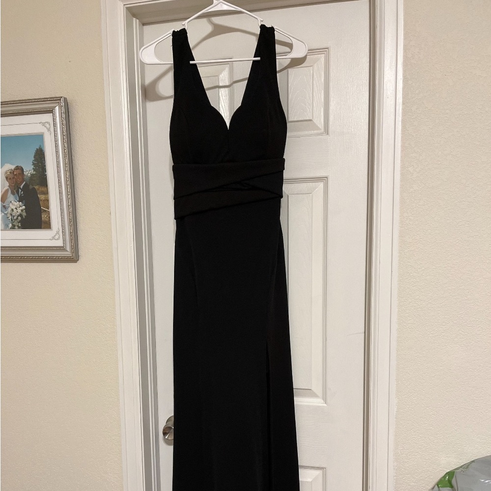 Black floor length evening gown.